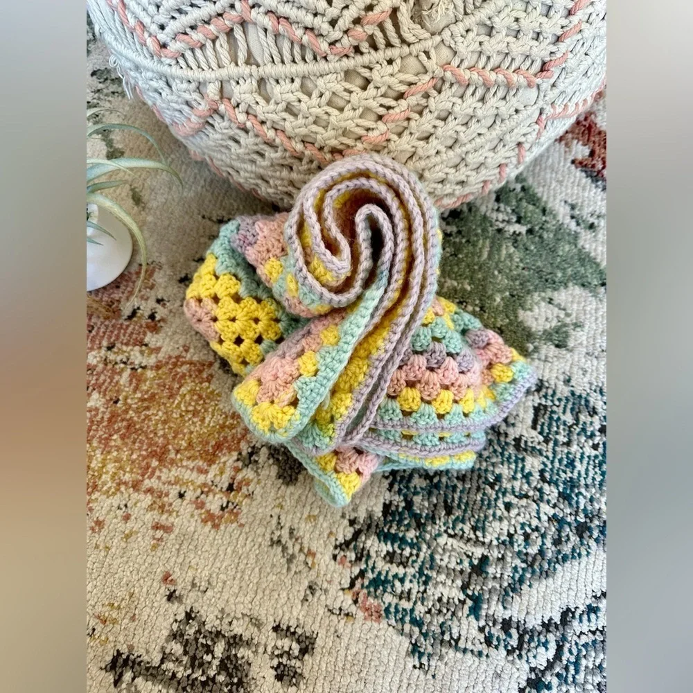Handmade Brilliant Pastel Baby Girl Crochet Blanket Granny Square Baby Gift
